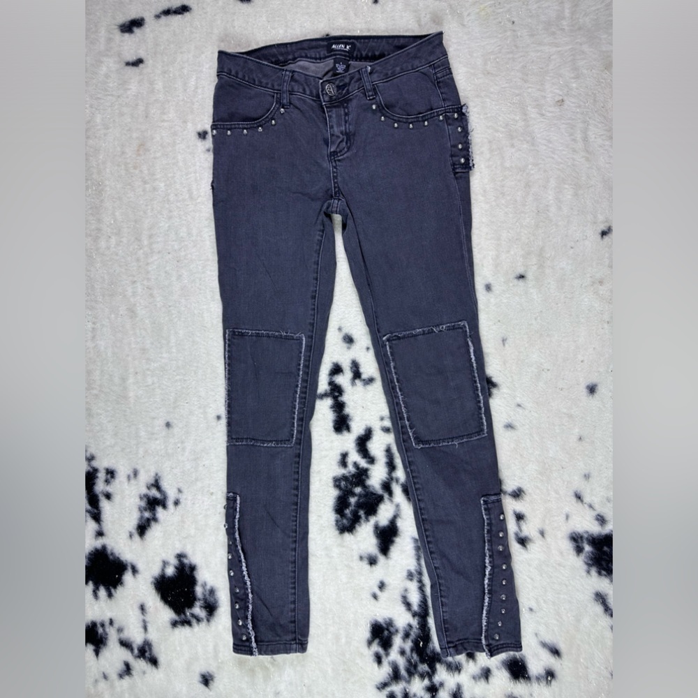 Allen B. Schwartz Women's Black Embellished Straight Leg Denim Jeans Size 29